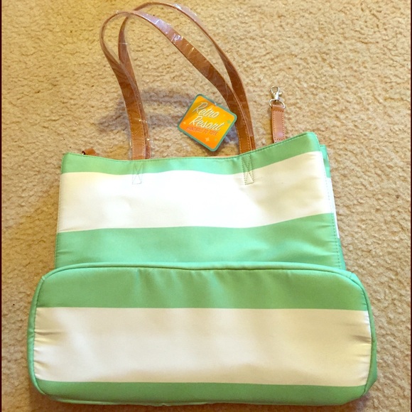 Mint green and white striped tote
