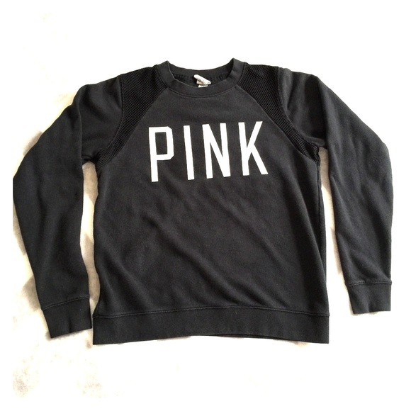 VS PINK Black Mesh Crewneck Hoodie