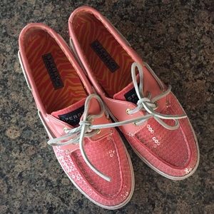 Coral, Sequined Sperry Topsiders
