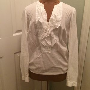 Loft XS white ruffle blouse with long sleeves