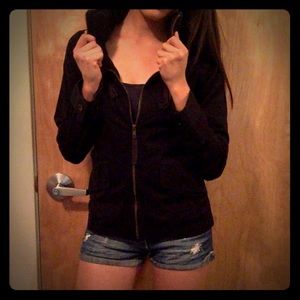 High-Collared Black Military Jacket