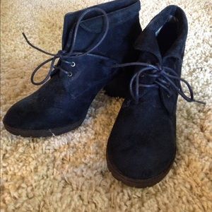 Blue suede lace up booties