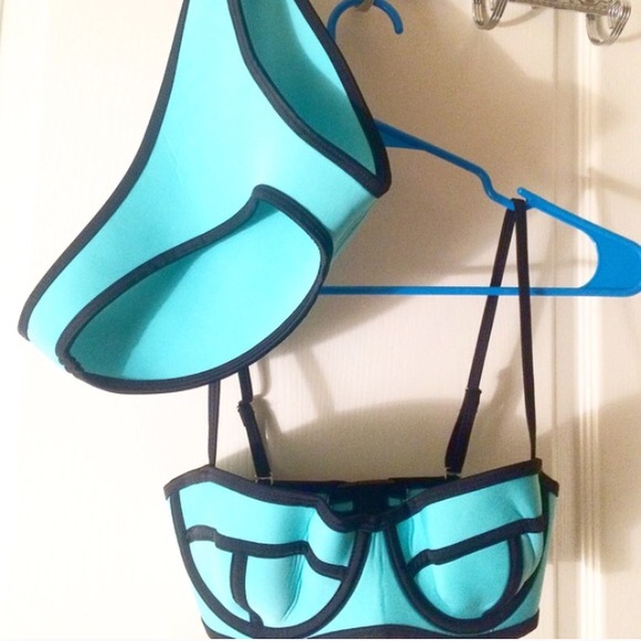 Neon Turqoise Neoprene material Bikini.