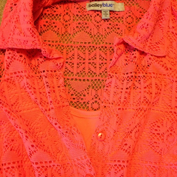 Coral/navy belted a-line lace dress - Picture 2 of 4