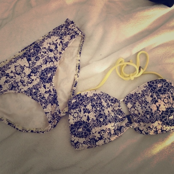 Navy blue and creme floral bikini