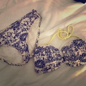 Navy blue and creme floral bikini