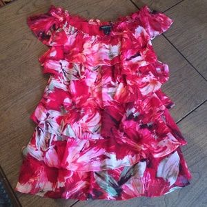 WHBM red floral ruffled top size small