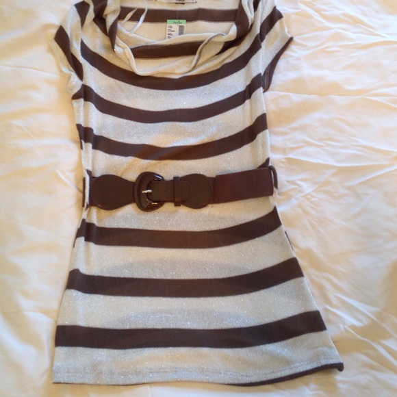 Brown and white shirt with belt