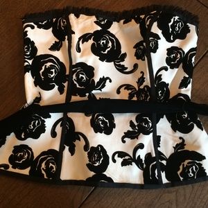 WHBM Bustier white cotton twill black flocked sz 8