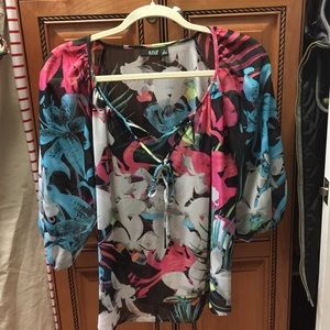 A.n.a tropical floral sheer blouse