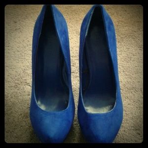 Blue suede heels