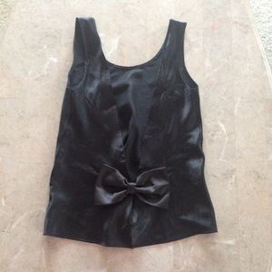 Black backless satin bow top
