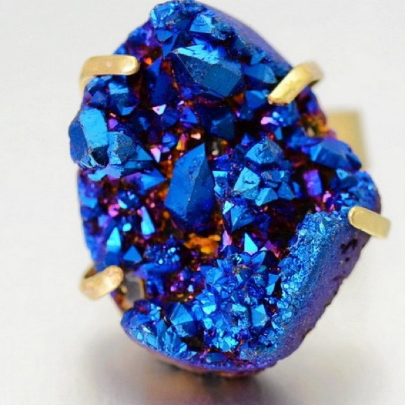 Blue Druzy Quartz Adjustable Ring