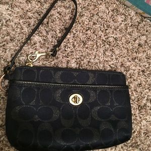Coach Navy and gold wristlet
