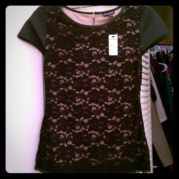 Express Black & Nude Lace Top