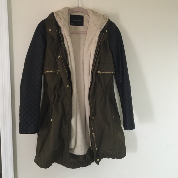 ZARA COMBINATION LEATHER MILITARY COAT
