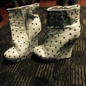 Silver stud wedge heels