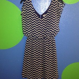 Navy Blue and Cream Chevron Print Dress