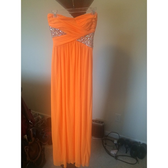 Orange Strapless prom dress