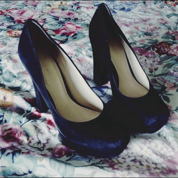 NINE WEST MELICIA Black Suede PLATFORM HEELS