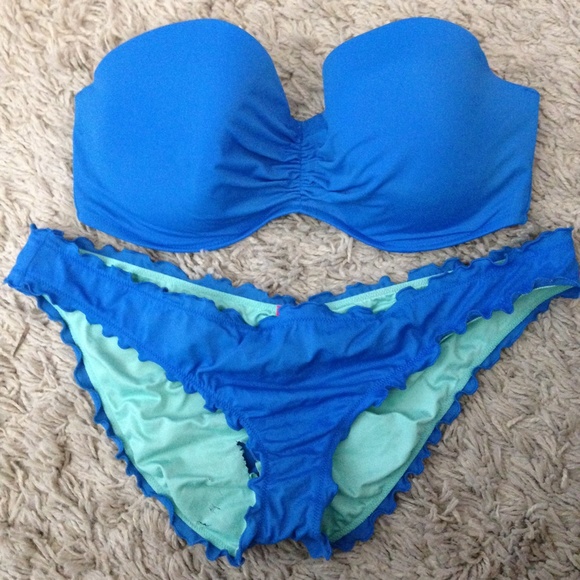 Victoria's Secret Blue Bandeau Bikini 38DD/Large