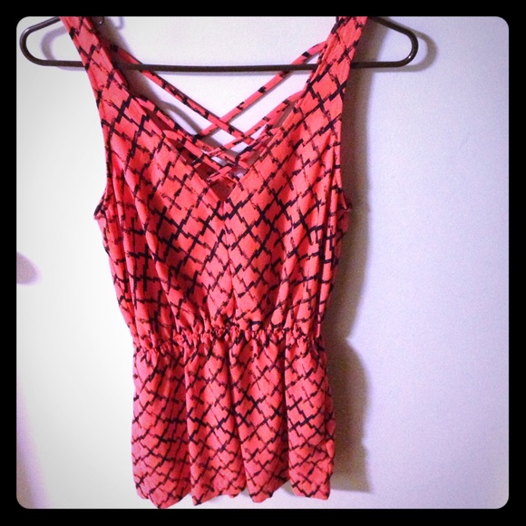 Deep V orange and black crossover cut-out romper