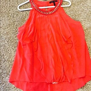 Bejeweled coral silk top