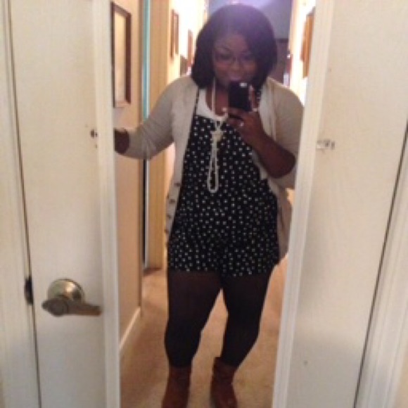 Black & White polka dot short overalls