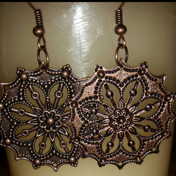 Gorgeous Antiqued Copper Filigree Dangle Earrings