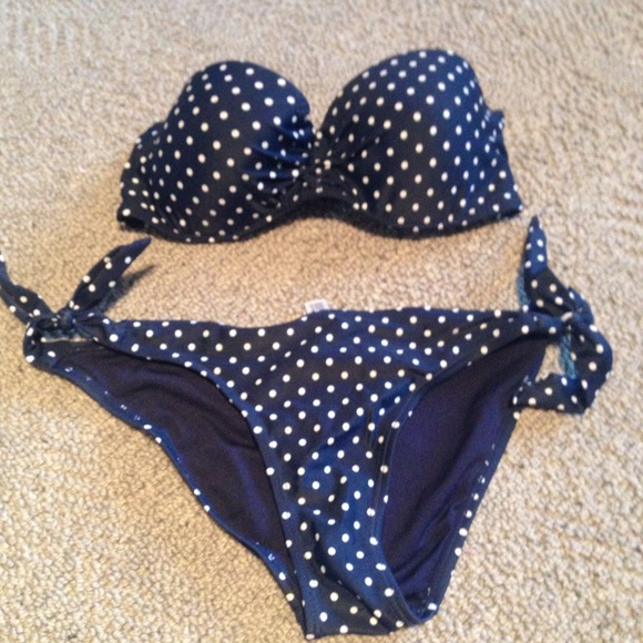 GAP navy blue and white polka dot bikini set
