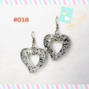 Clear heart shape earrings- black & white paint 16