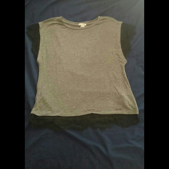 Forever 21 Gray Shirt with Black Lace Trim