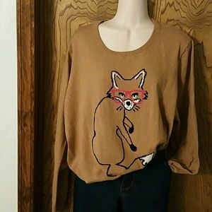 BROWN "FOX W/GLASSES" DESIGN SWEATER
