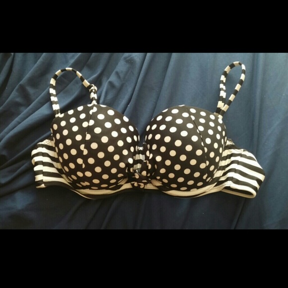 Black and White Polka Dot and Striped Bikini Top