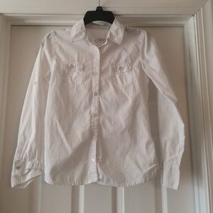 Long sleeve white button up shirt