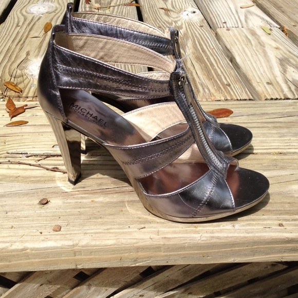 Michael Kors Shoes - MK silver/ grey leather open toe heels