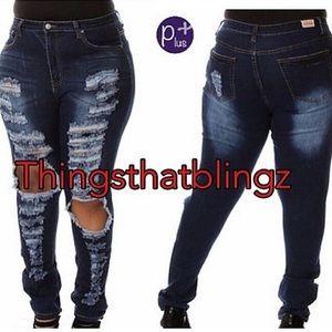 Distressed Denim Jeans Plus Size 2-3XL