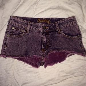 Purple acid wash denim shorts