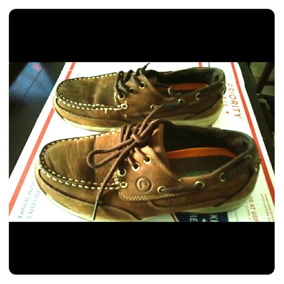 Brown Sperry like steel toes. Men's 10.5 work shoe
