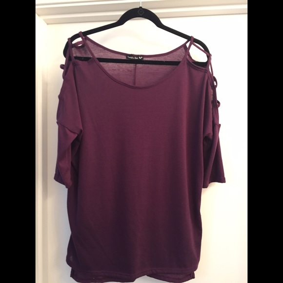 Purple Knit Top with Cut Out Sleeves