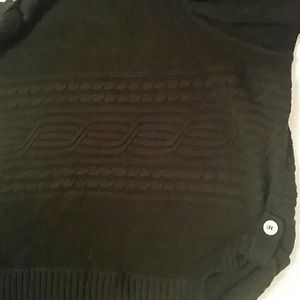Black Women's cable knit turtleneck poncho sweater