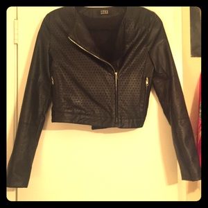 Cropped faux leather jacket