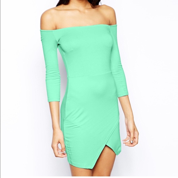 ASOS Off-Shoulder Asymmetric Hem. Color: Mint