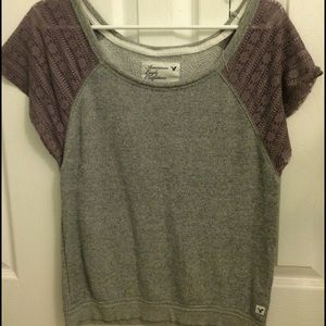 American Eagle Lace Sleeve Tee