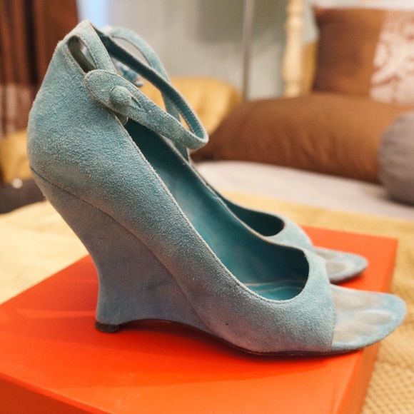 Turquoise suede platforms