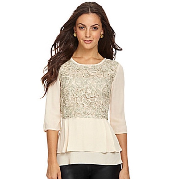 French Connection Tops - Sold! French Connection Lana Lace Peplum Blouse