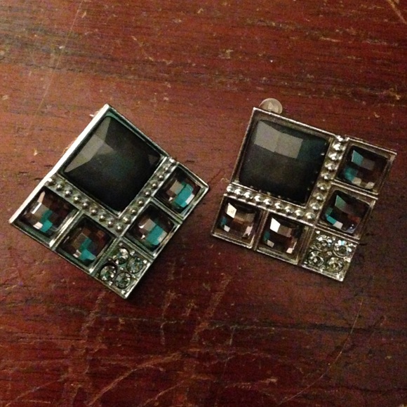 Black and silver square earrings