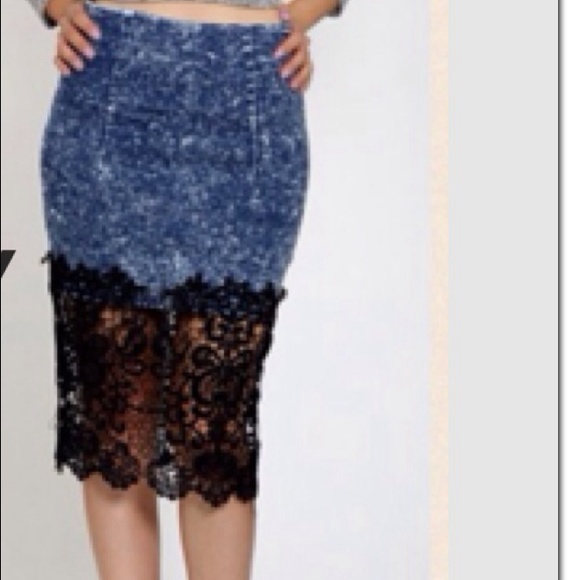 SUPER POSH SALE!!!Denim & Lace Midi Pencil Skirt