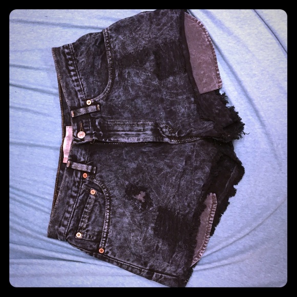 High Waisted, Cutoff, Acid-Wash Jean Shorts