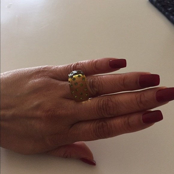 Ring green plastic with green crystals